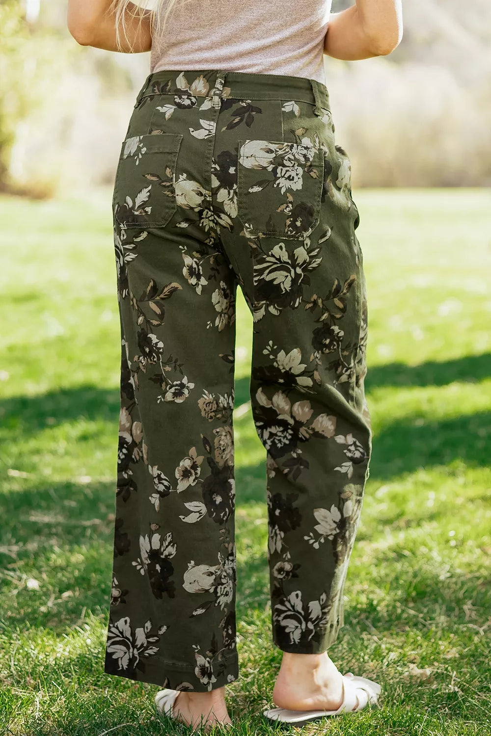 Vintage Floral Print High Waist Wide Leg Jeans, side view