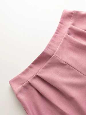 Pink linen blend blazer shorts set detail with pleats and notched lapel