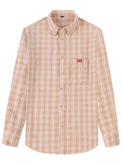 Classic plaid button-up shirt with chest pocket in beige.