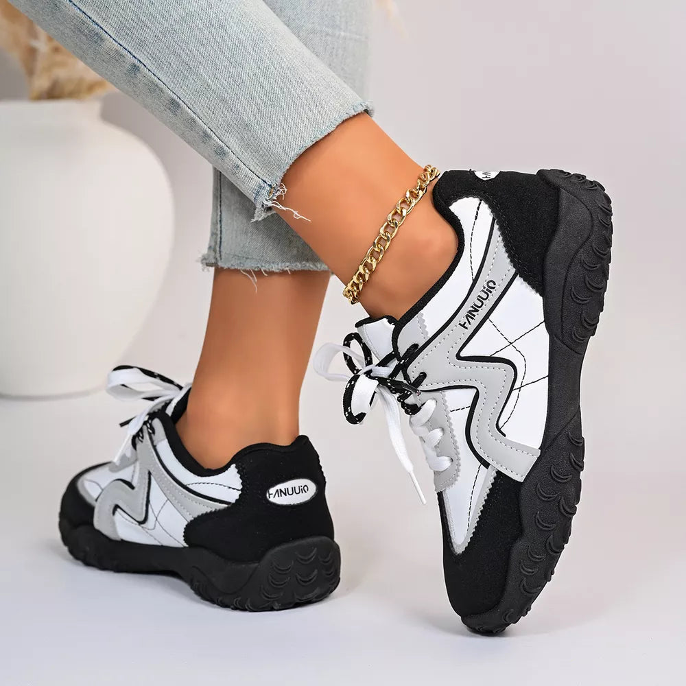 Round Toe Lace Up Sneakers in Black, back view