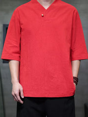 Men's Plus Size Solid 3/4 Sleeve Shirt, alternate angle