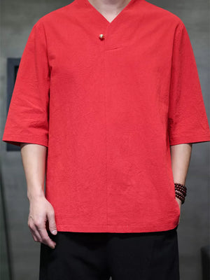 Men's Plus Size Solid 3/4 Sleeve Shirt, alternate angle