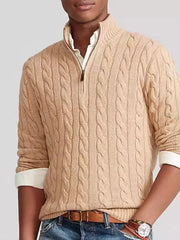 Men's Cable Knit Half-zip Sweater Plus Size in Black, front view