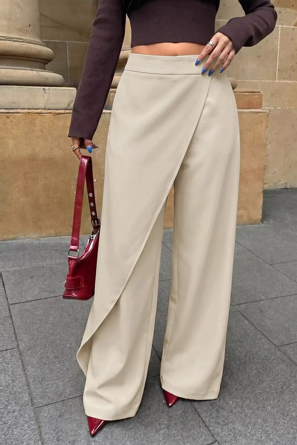 Asymmetrical Wrap Wide-leg Pants, front view