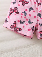 Pink baby girls' undershirt with butterfly and flower print