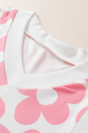 Floral print V-neck sleeveless top in blush pink and white