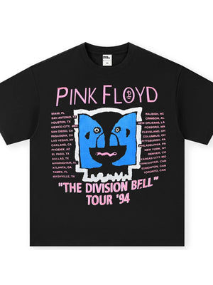 Black cotton crew neck t-shirt with Pink Floyd The Division Bell Tour '94 graphic.