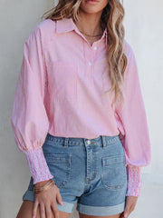 Effortlessly Chic Smocked Cuff Button Shirt
