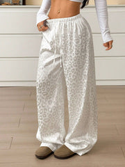 Wide leg leopard print satin lounge pants with drawstring waist