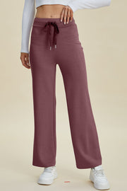 Soft drape wide leg lounge pants in Mauve with drawstring waist