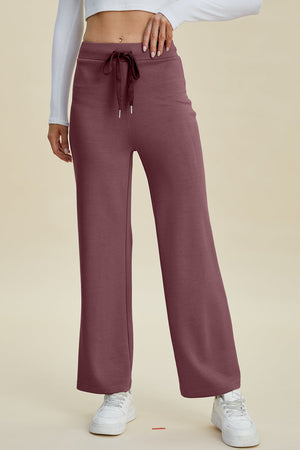 Soft drape wide leg lounge pants in Mauve with drawstring waist