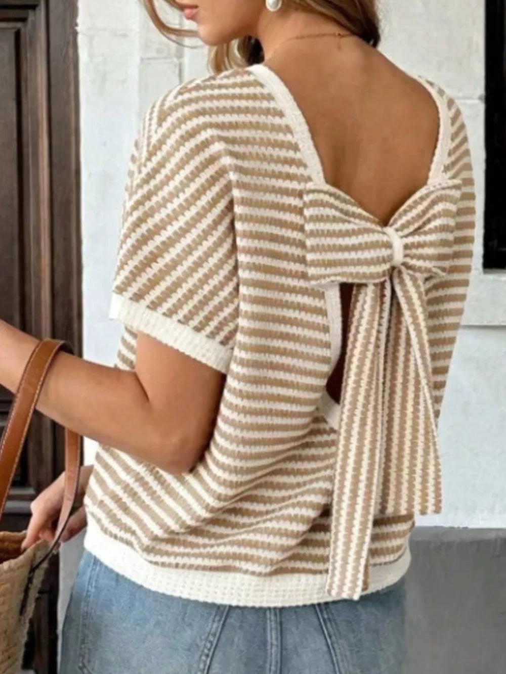 Striped Knit Relaxed Fit T-shirt in Blue, view 19