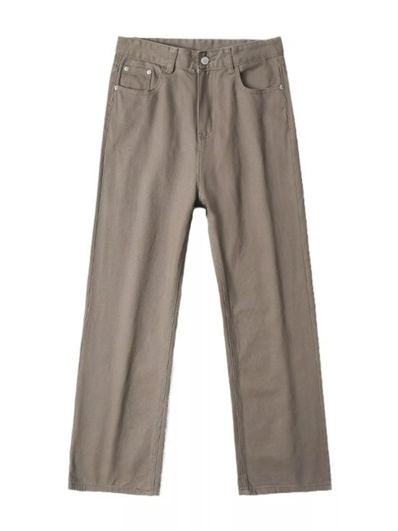 Brown wide-leg jeans with a comfort fit and cotton blend material.