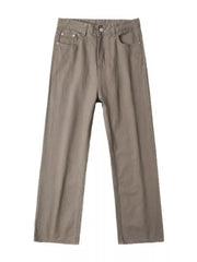Brown wide-leg jeans with a comfort fit and cotton blend material.