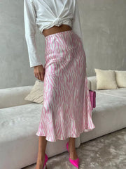 Fluid Zebra Print Satin Midi Skirt