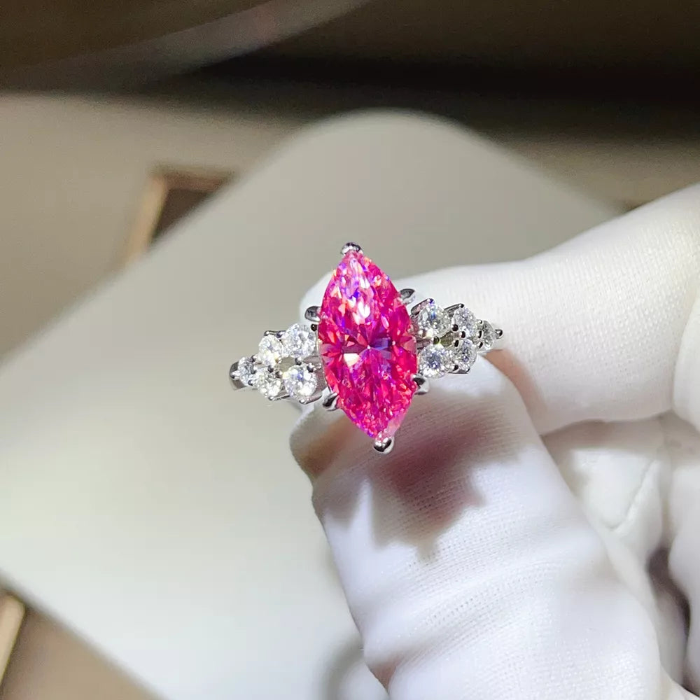 1 Carat Sterling Silver Moissanite Cluster Ring, back view