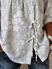 Embroidered Floral Tie Front Shirt Plus Size in Blue, view 15