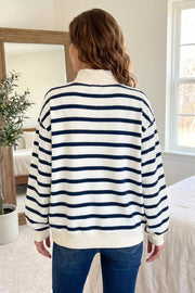 Striped Stand Neck Long Sleeve Sweatshirt in Stripe, side view