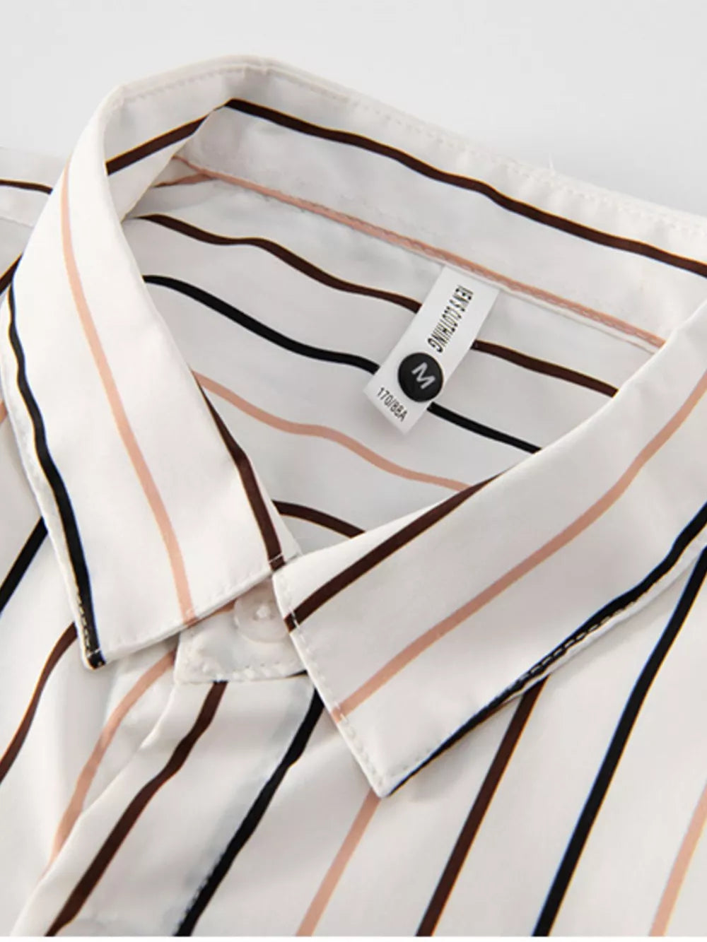 Men's Plus Size Striped Button Up Shirt in Coffee, side view