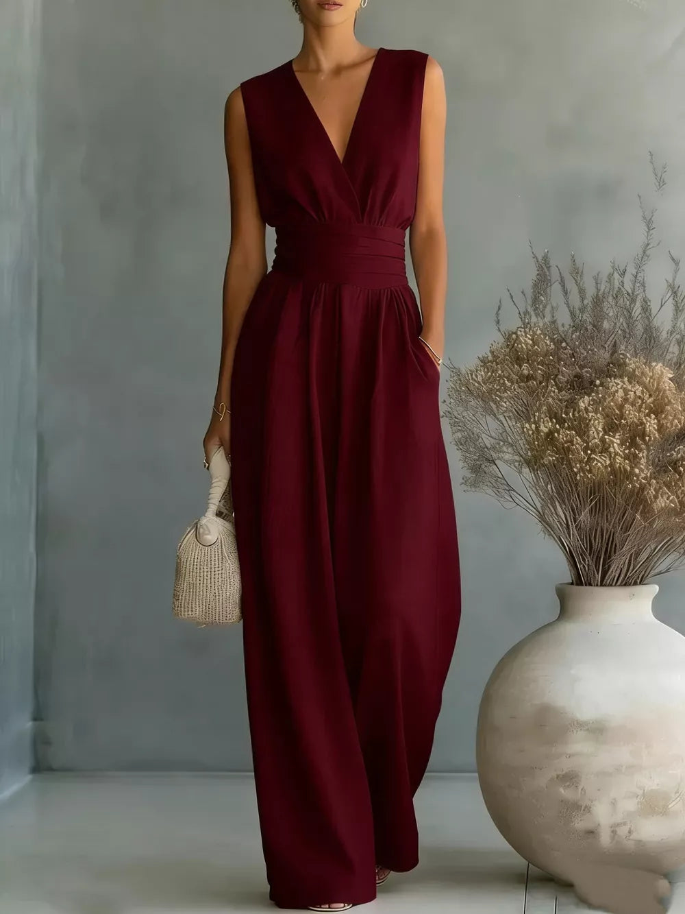 Effortless Elegance Wide-leg Romper With Pockets