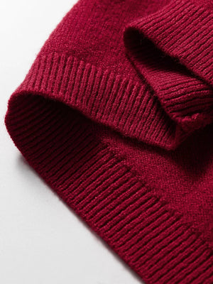 Burgundy crew neck cap sleeve sweater with ribbed details