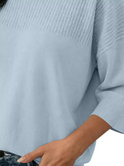 Elegant Crew Neck Eyelet Ribbed Sweater