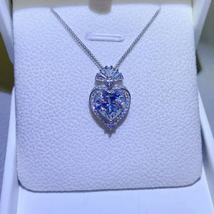 Silver moissanite heart halo pendant necklace with certificate