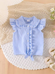 Children's Gingham Ruffle Collar Sleeveless Shirt in Yellow, view 11