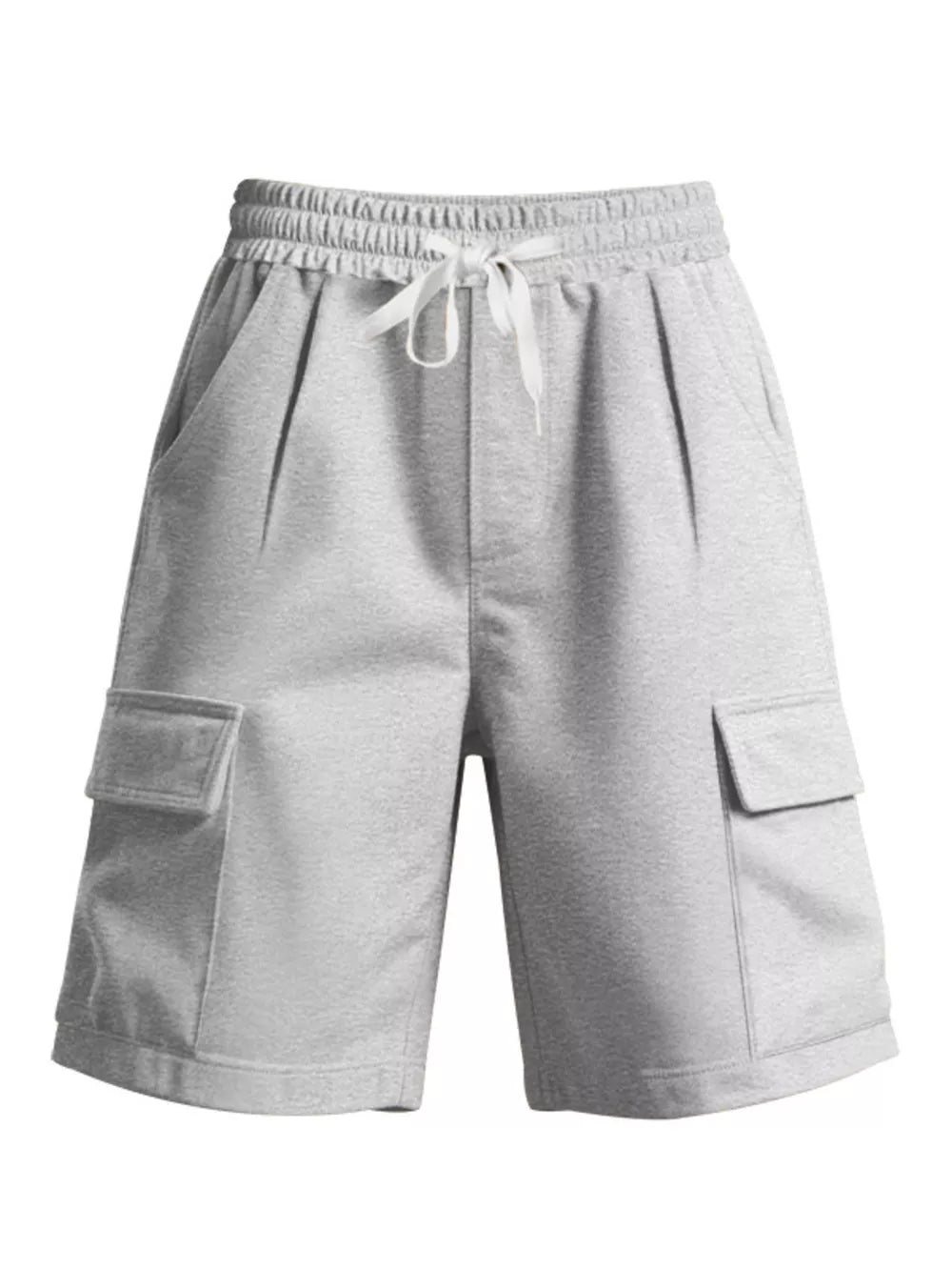 Light gray men's cargo shorts with drawstring waist and side pockets.