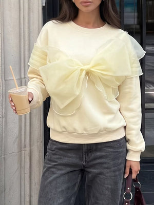 Bow Round Neck Long Sleeve Sweatshirt, close-up detail