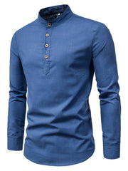 Elegant Mandarin Collar Long Sleeve Shirt