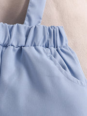 Sky blue baby suspender shorts with elastic waist and pocket detail