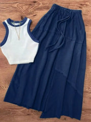 Chic Contrast Trim Tank And Skirt Duo