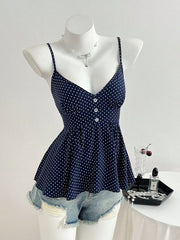 Polka Dot Peplum Cami in Navy, front view