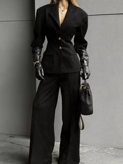 Single-breasted Blazer And Wide-leg Pants Set in Black, view 15