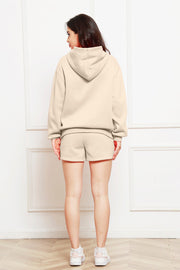 Light Yellow hooded loungewear shorts set with a relaxed fit.