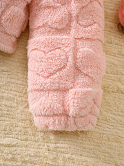 Dusty pink fuzzy jacket with heart pattern detail