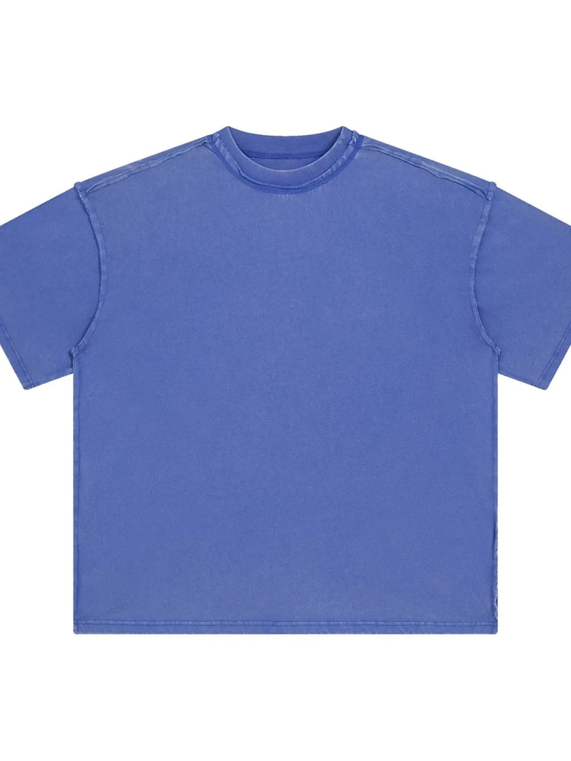 Blue washed cotton t-shirt with raw seams and crewneck.