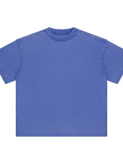 Blue washed cotton t-shirt with raw seams and crewneck.