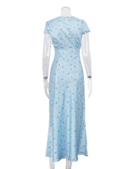 Floral V-neck Maxi Dress With Cap Sleeves