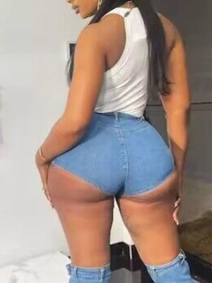 Asymmetrical Wrap Denim Skort in Medium, model styling view