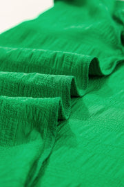 Green textured ruffle sleeve crew neck top fabric detail