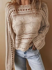 Tan cable knit jumper with cut-out details and boat neckline