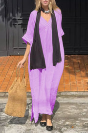 Full Size V-neck Maxi Dress Plus Size in Navy Blue, view 16