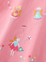 Pink cotton t-shirt with whimsical fairy print and butterflies.