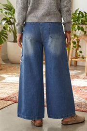 Star Decorated Wide Leg Jeans in Medium, side view