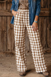 Gingham Plaid Tie Elastic Waist Shift Pants, front view