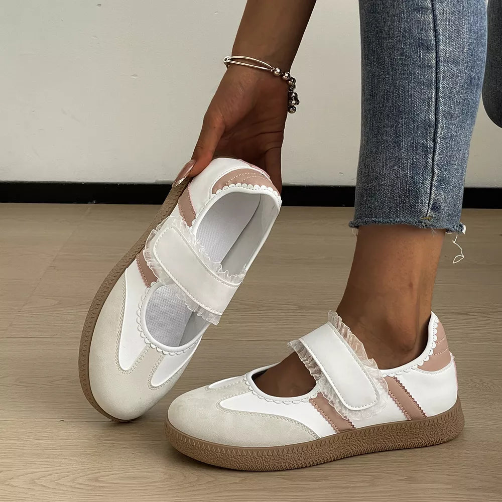 Round Toe Slip-ons in White, model styling view