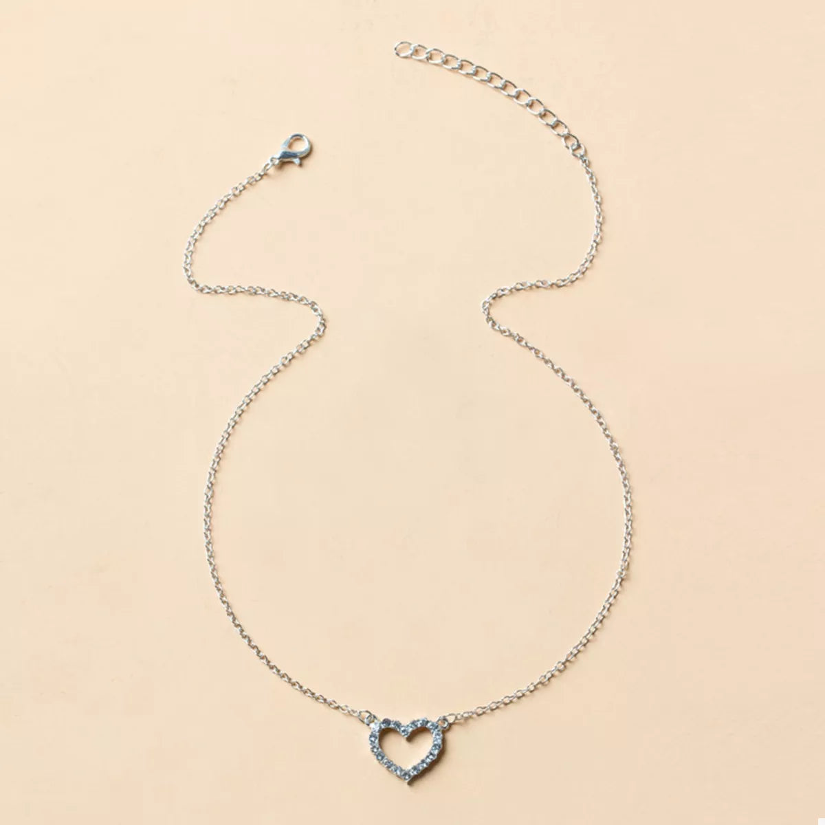 Silver dainty heart pendant necklace with blue stones