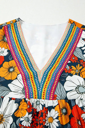Boho Floral Print V-neck Mini Dress With Pockets in Multicolor, view 11